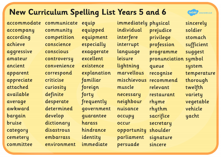 Curriculum Spellings - Kirk Smeaton CE Primary School